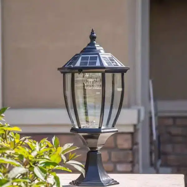 Contemporary Retro Hexagon Aluminum Glass LED Solar Post Head Landscape Light For Garden - Image 8