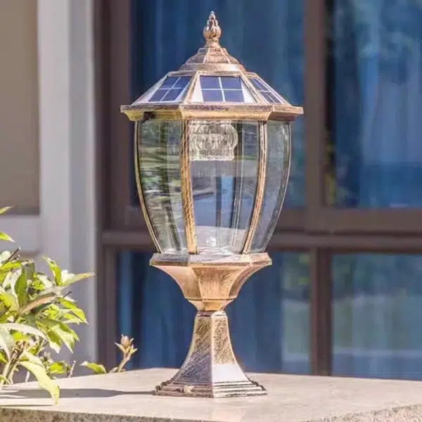 Contemporary Retro Hexagon Aluminum Glass LED Solar Post Head Landscape Light For Garden - Image 9