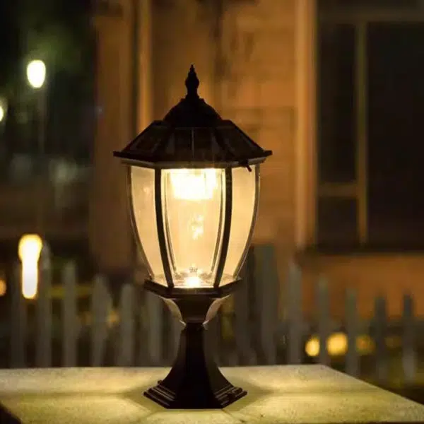 Contemporary Retro Hexagon Aluminum Glass LED Solar Post Head Landscape Light For Garden - Image 10