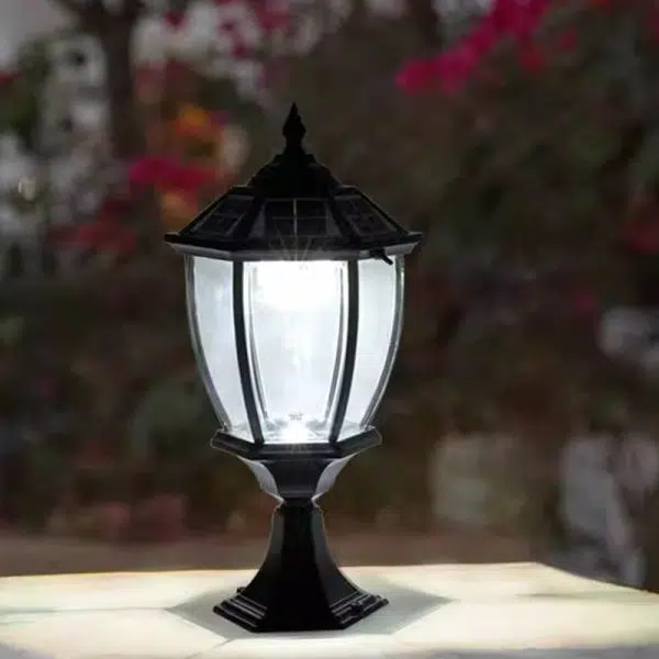 Contemporary Retro Hexagon Aluminum Glass LED Solar Post Head Landscape Light For Garden - Image 11