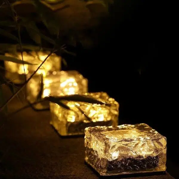 Modern Minimalist Solar Waterproof ABS Clear Glass Ice Cube Brick LED Outdoor Landscape Light For Garden - Image 8