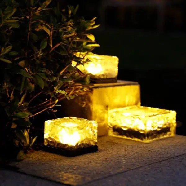 Modern Minimalist Solar Waterproof ABS Clear Glass Ice Cube Brick LED Outdoor Landscape Light For Garden - Image 9