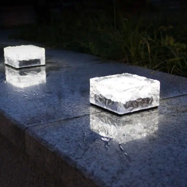 Modern Minimalist Solar Waterproof ABS Clear Glass Ice Cube Brick LED Outdoor Landscape Light For Garden