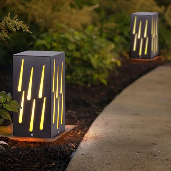 Contemporary Creative Waterproof Rectangle Meteor Stripes Galvanized Faux Dolomite 1-Light Lawn Landscape Lamp For Outdoor Patio - Image 13