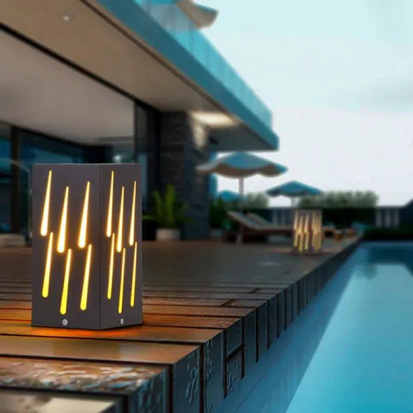 Contemporary Creative Waterproof Rectangle Meteor Stripes Galvanized Faux Dolomite 1-Light Lawn Landscape Lamp For Outdoor Patio - Image 2