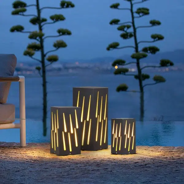 Contemporary Creative Waterproof Rectangle Meteor Stripes Galvanized Faux Dolomite 1-Light Lawn Landscape Lamp For Outdoor Patio - Image 14