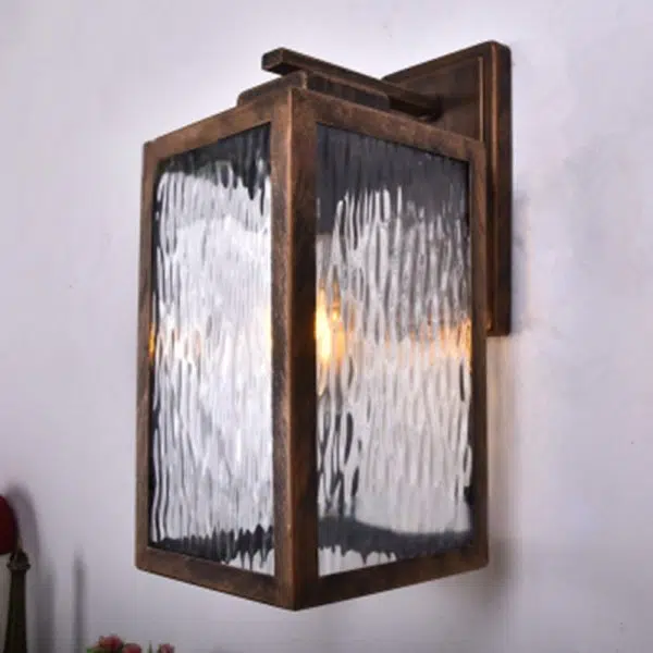 Contemporary Scandinavian Waterproof Rectangle Square Aqua Glass Iron 1-Light Outdoor Wall Sconce Lamp For Garden - Image 2