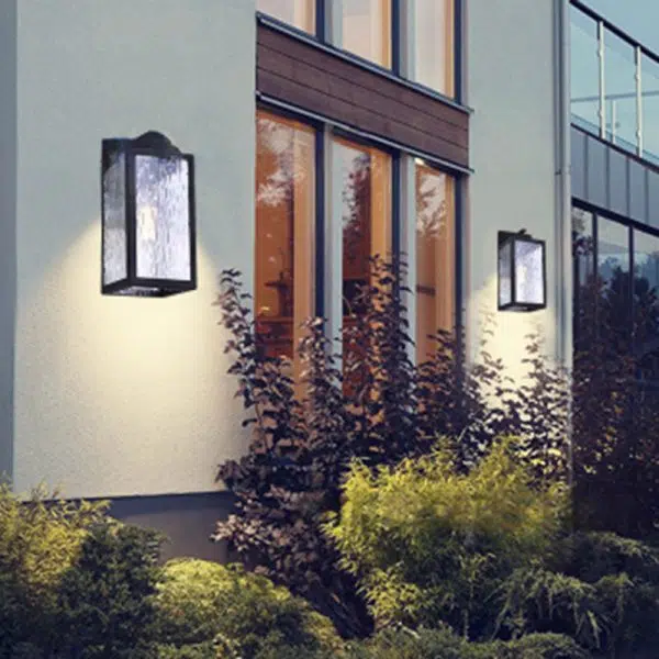 Contemporary Scandinavian Waterproof Rectangle Square Aqua Glass Iron 1-Light Outdoor Wall Sconce Lamp For Garden - Image 5