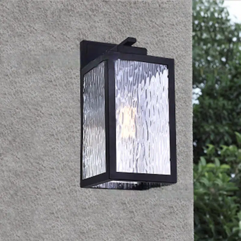 BS-Lighting-LJ00336-3.jpg Contemporary Scandinavian Waterproof Rectangle Square Aqua Glass Iron 1-Light Outdoor Wall Sconce Lamp For Garden - Image 1