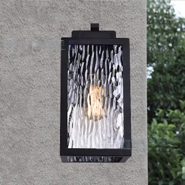 Contemporary Scandinavian Waterproof Rectangle Square Aqua Glass Iron 1-Light Outdoor Wall Sconce Lamp For Garden - Image 4