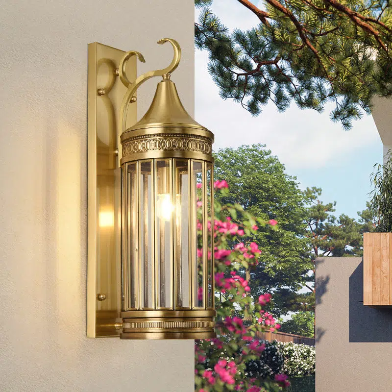 BS-Lighting-LJ00398-11.jpg Contemporary Scandinavian Waterproof Cylinder Flare Stripe Copper Glass 1/3/6 Light Outdoor Wall Sconce Lamp For Garden - Image 1