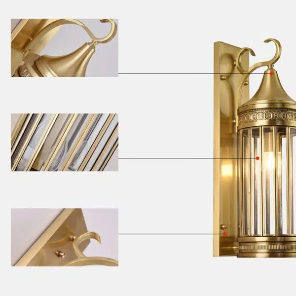 Contemporary Scandinavian Waterproof Cylinder Flare Stripe Copper Glass 1/3/6 Light Outdoor Wall Sconce Lamp For Garden - Image 6