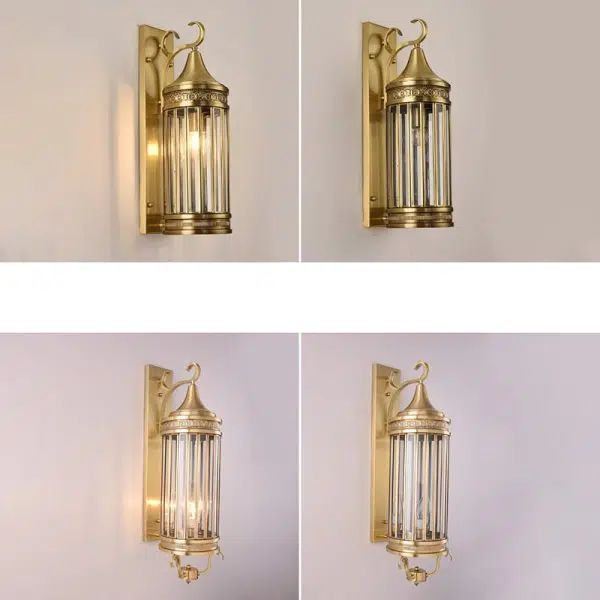 Contemporary Scandinavian Waterproof Cylinder Flare Stripe Copper Glass 1/3/6 Light Outdoor Wall Sconce Lamp For Garden - Image 7
