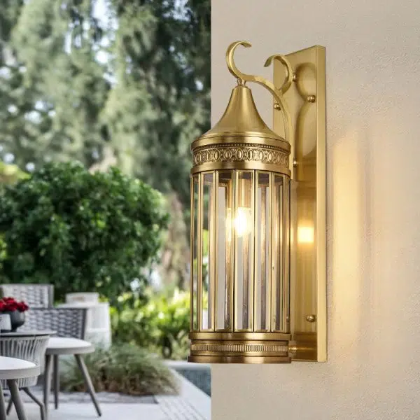 Contemporary Scandinavian Waterproof Cylinder Flare Stripe Copper Glass 1/3/6 Light Outdoor Wall Sconce Lamp For Garden - Image 11