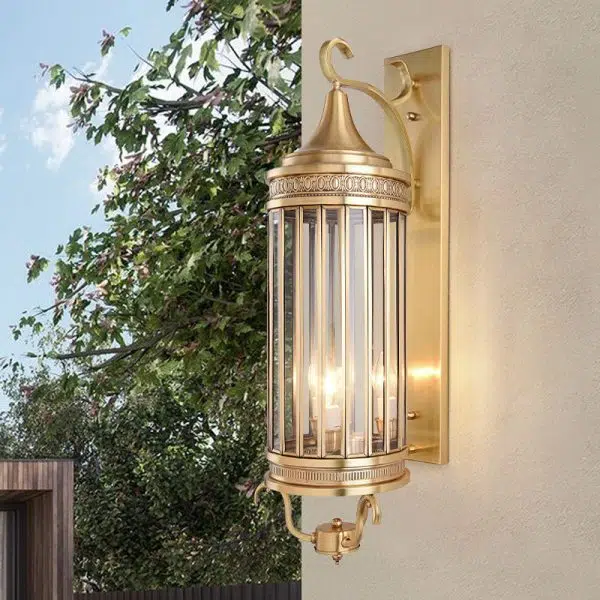 Contemporary Scandinavian Waterproof Cylinder Flare Stripe Copper Glass 1/3/6 Light Outdoor Wall Sconce Lamp For Garden - Image 2