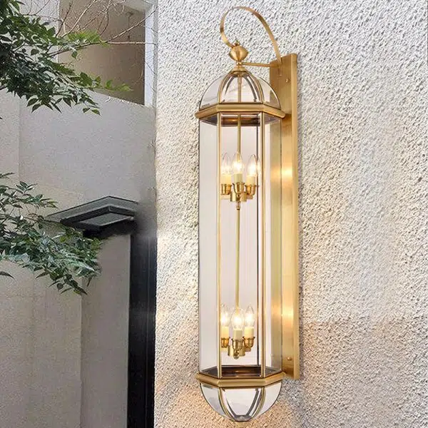 Modern Luxury Waterproof Cylinder Rectangle Half Round Copper Glass 1/3/6 Light Wall Sconce Lamp For Garden - Image 7
