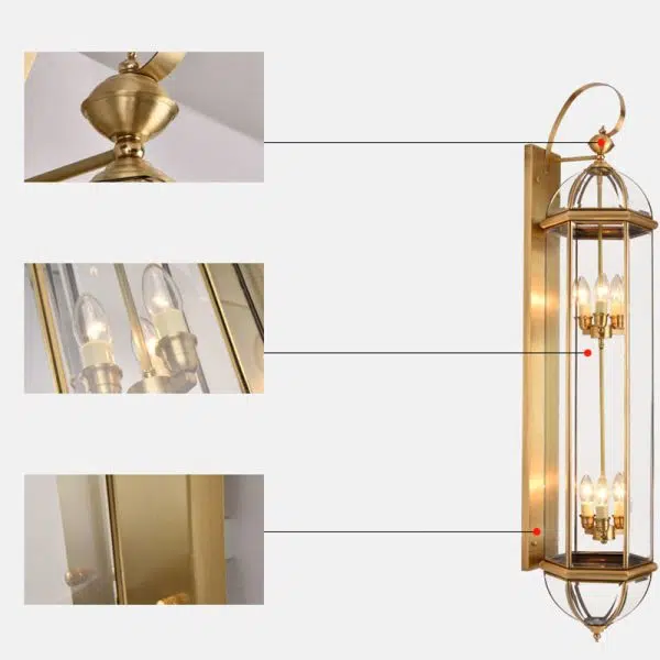 Modern Luxury Waterproof Cylinder Rectangle Half Round Copper Glass 1/3/6 Light Wall Sconce Lamp For Garden - Image 6