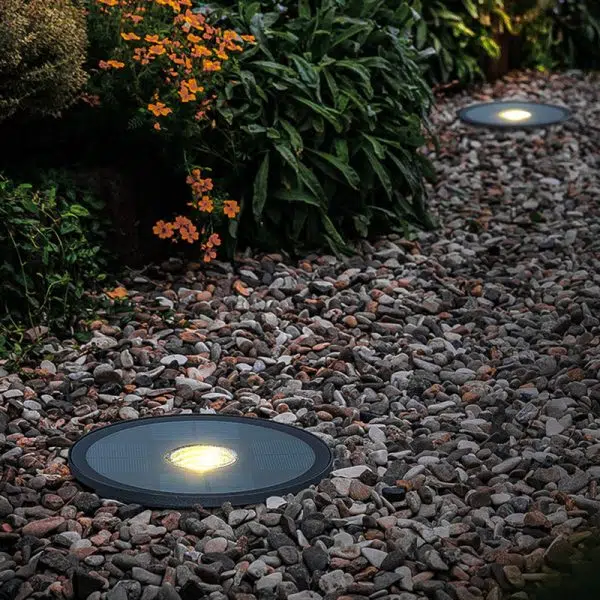 Modern Minimalist Solar Waterproof Cylinder Disc Aluminum Glass Stainless Steel LED Outdoor Ground Plug Landscape Light For Garden - Image 9