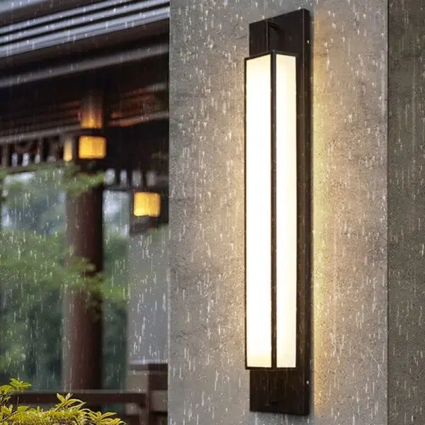 Modern Luxury Waterproof Rectangular Stainless Steel Faux Dolomite LED Outdoor Wall Sconce Lamp For Garden - Image 6