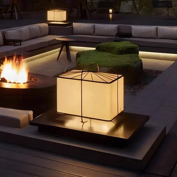 Traditional Japanese Fabric Square Shade 1-Light Outdoor Post Light For Outdoor Patio - Image 10