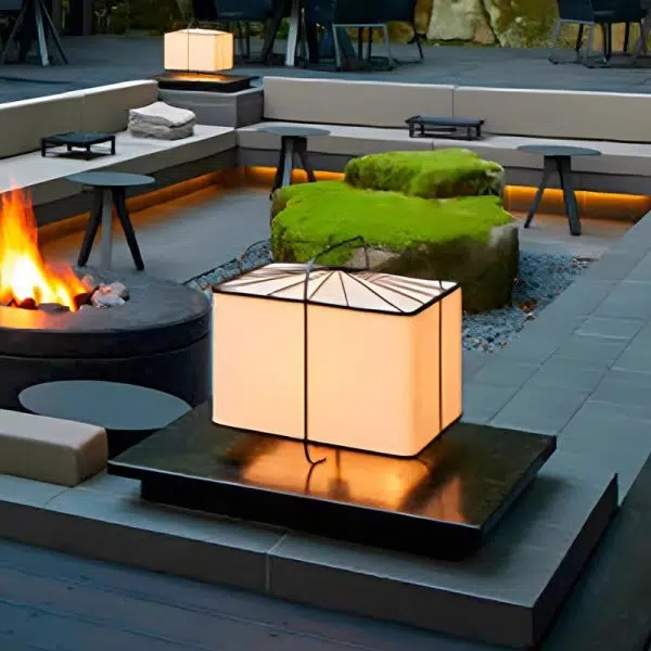 Traditional Japanese Fabric Square Shade 1-Light Outdoor Post Light For Outdoor Patio - Image 11