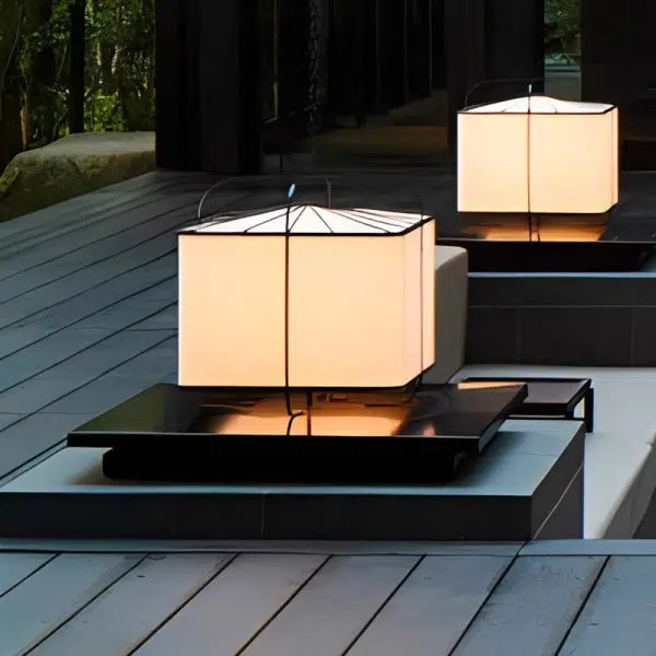 Traditional Japanese Fabric Square Shade 1-Light Outdoor Post Light For Outdoor Patio - Image 12