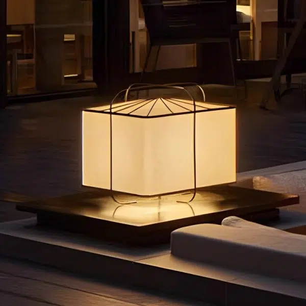 Traditional Japanese Fabric Square Shade 1-Light Outdoor Post Light For Outdoor Patio - Image 13