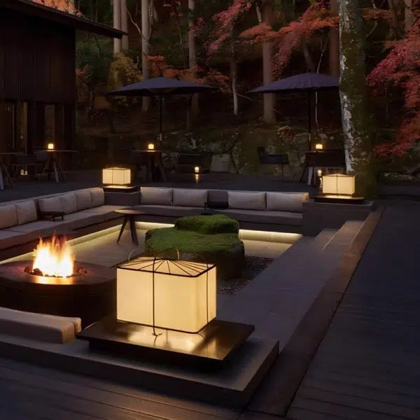 Traditional Japanese Fabric Square Shade 1-Light Outdoor Post Light For Outdoor Patio - Image 2