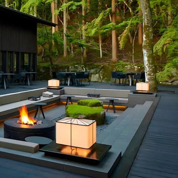 Traditional Japanese Fabric Square Shade 1-Light Outdoor Post Light For Outdoor Patio - Image 6