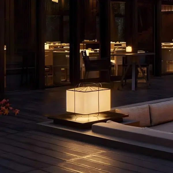 Traditional Japanese Fabric Square Shade 1-Light Outdoor Post Light For Outdoor Patio - Image 7