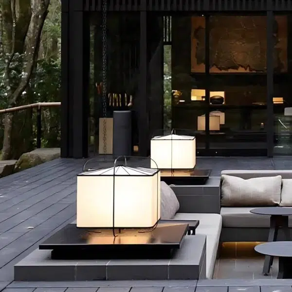 Traditional Japanese Fabric Square Shade 1-Light Outdoor Post Light For Outdoor Patio - Image 3