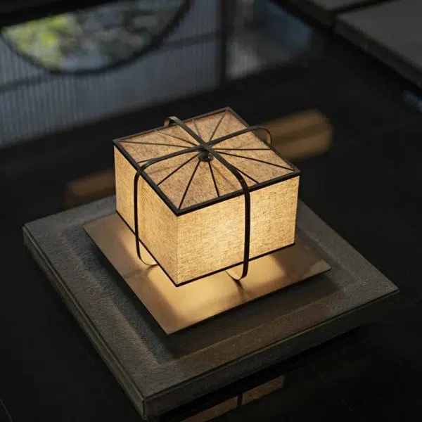 Traditional Japanese Fabric Square Shade 1-Light Outdoor Post Light For Outdoor Patio - Image 9