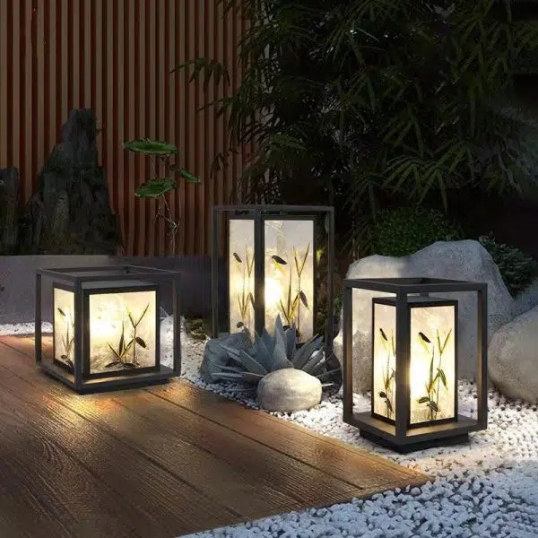 Traditional Chinese Crackle Enamel Bamboo Acrylic Galvanized Steel LED Outdoor Post Light For Garden - Image 14