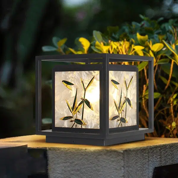 Traditional Chinese Crackle Enamel Bamboo Acrylic Galvanized Steel LED Outdoor Post Light For Garden - Image 3