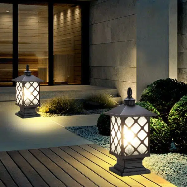 Contemporary Industrial Square Aluminum Frosted Glass 1-Light Outdoor Post Light For Garden - Image 12