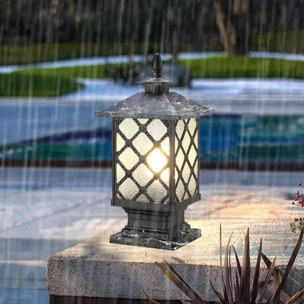 Contemporary Industrial Square Aluminum Frosted Glass 1-Light Outdoor Post Light For Garden - Image 2