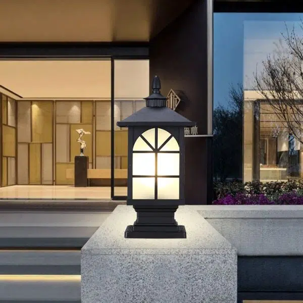 Contemporary Industrial Square Aluminum Frosted Glass 1-Light Outdoor Post Light For Garden - Image 3