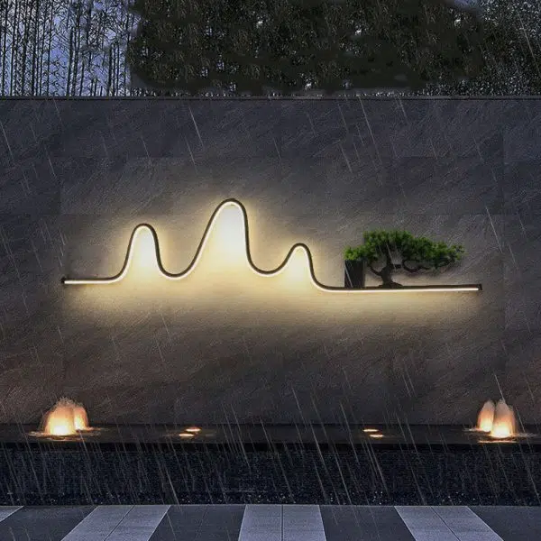 Contemporary Creative Aluminum Arc Linear PVC Simulated Pine Wood LED Waterproof Outdoor Wall Sconce Lamp For Garden