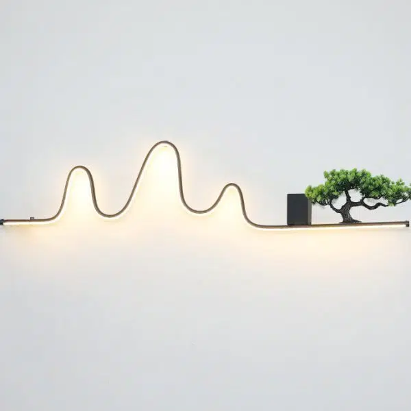 Contemporary Creative Aluminum Arc Linear PVC Simulated Pine Wood LED Waterproof Outdoor Wall Sconce Lamp For Garden - Image 13