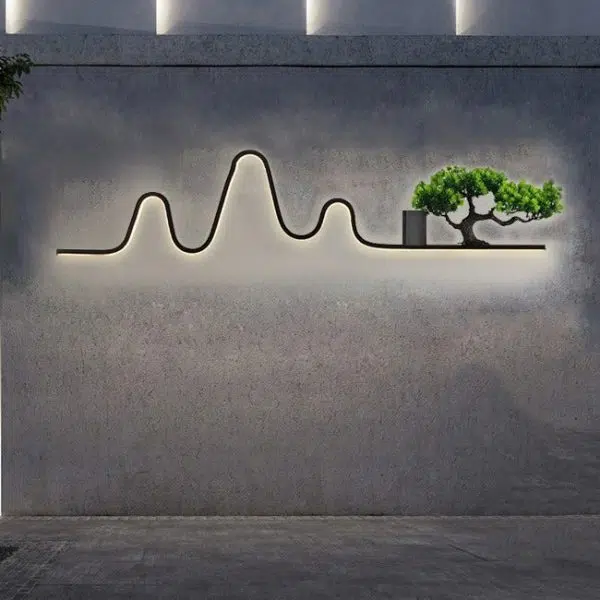 Contemporary Creative Aluminum Arc Linear PVC Simulated Pine Wood LED Waterproof Outdoor Wall Sconce Lamp For Garden - Image 9