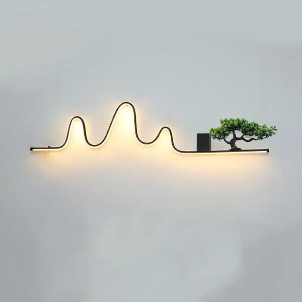Contemporary Creative Aluminum Arc Linear PVC Simulated Pine Wood LED Waterproof Outdoor Wall Sconce Lamp For Garden - Image 11