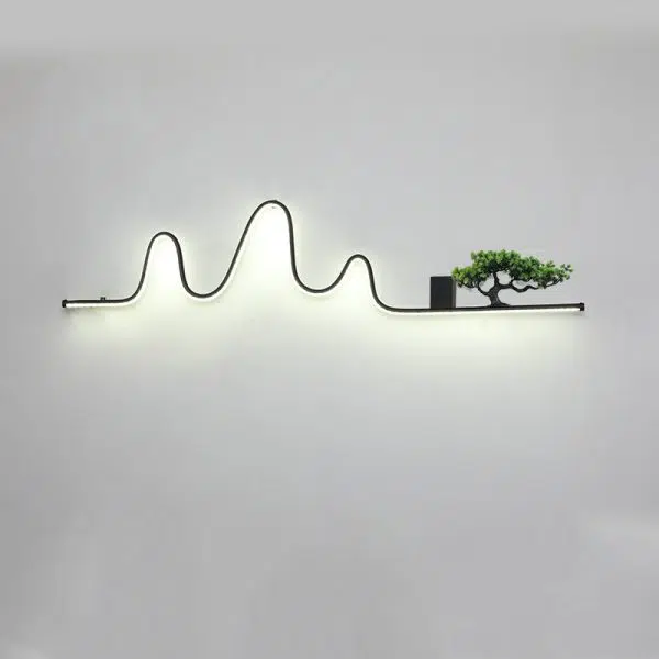 Contemporary Creative Aluminum Arc Linear PVC Simulated Pine Wood LED Waterproof Outdoor Wall Sconce Lamp For Garden - Image 12