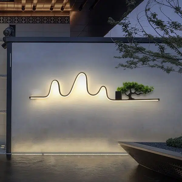 Contemporary Creative Aluminum Arc Linear PVC Simulated Pine Wood LED Waterproof Outdoor Wall Sconce Lamp For Garden - Image 7