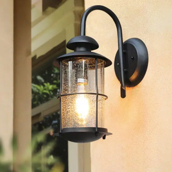 Contemporary Simplicity Iron Frame Glass Cylinder 1-Light Outdoor Waterproof Wall Sconce Lamp For Garden - Image 8
