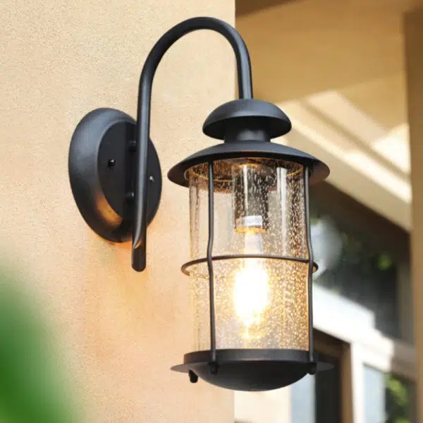 Contemporary Simplicity Iron Frame Glass Cylinder 1-Light Outdoor Waterproof Wall Sconce Lamp For Garden - Image 7