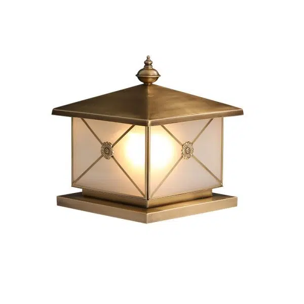 Traditional Chinese Square Full Copper Glass 1-Light Solar Outdoor Post Head Light For Garden - Image 13