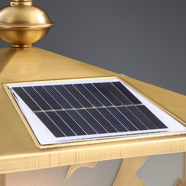 Traditional Chinese Square Full Copper Glass 1-Light Solar Outdoor Post Head Light For Garden - Image 8