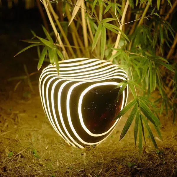 Contemporary Simplicity Solar Resin Simulation Striped Stone LED Outdoor Light For Garden - Image 14
