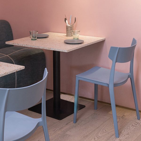 Contemporary Nordic Square Plastic Stackable Dining Chair Open Back For Dining Room - Image 3
