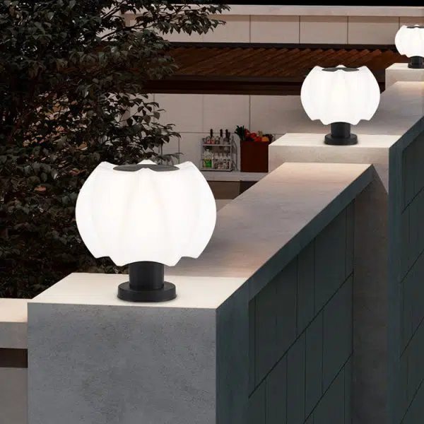 Modern Minimalist Solar Waterproof Lotus Round Cylinder PE LED Outdoor Lights For Patio - Image 2